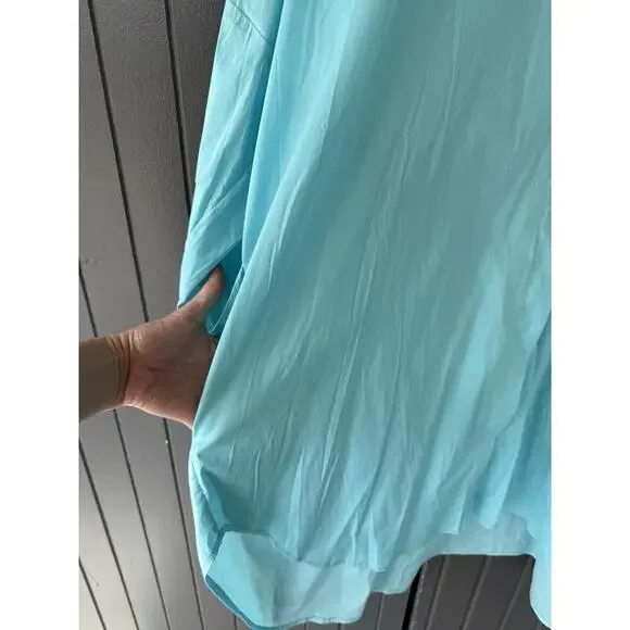 Secular Italy Oversized Button Up Shirt Top Aqua XS O/S 56” Bust Lagenlook $237 - Picture 6 of 12